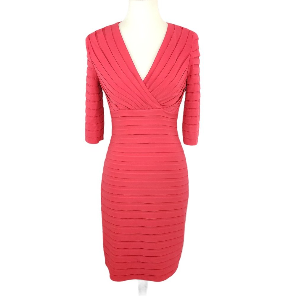 Adrianna Papell Coral Bandage V-Neck Sheath Dress
